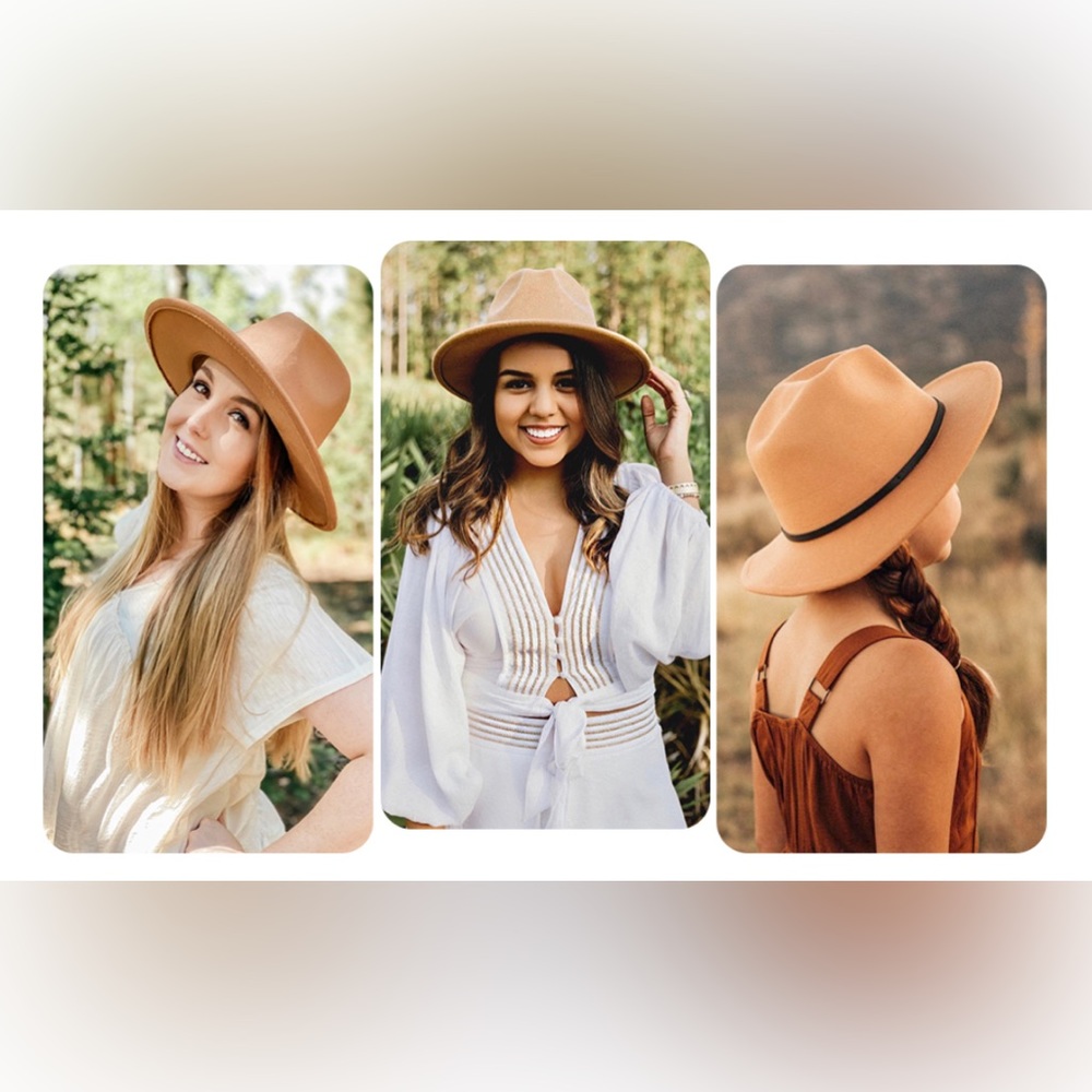 Wide Brim Floppy Panama Hat Belt Buckle Wool Fedora Hat Fit Size 6 8/7-7 1/4